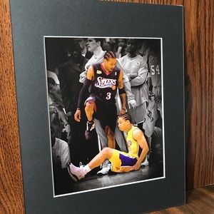 Iverson stepping over Lou Matted photo print 11x14